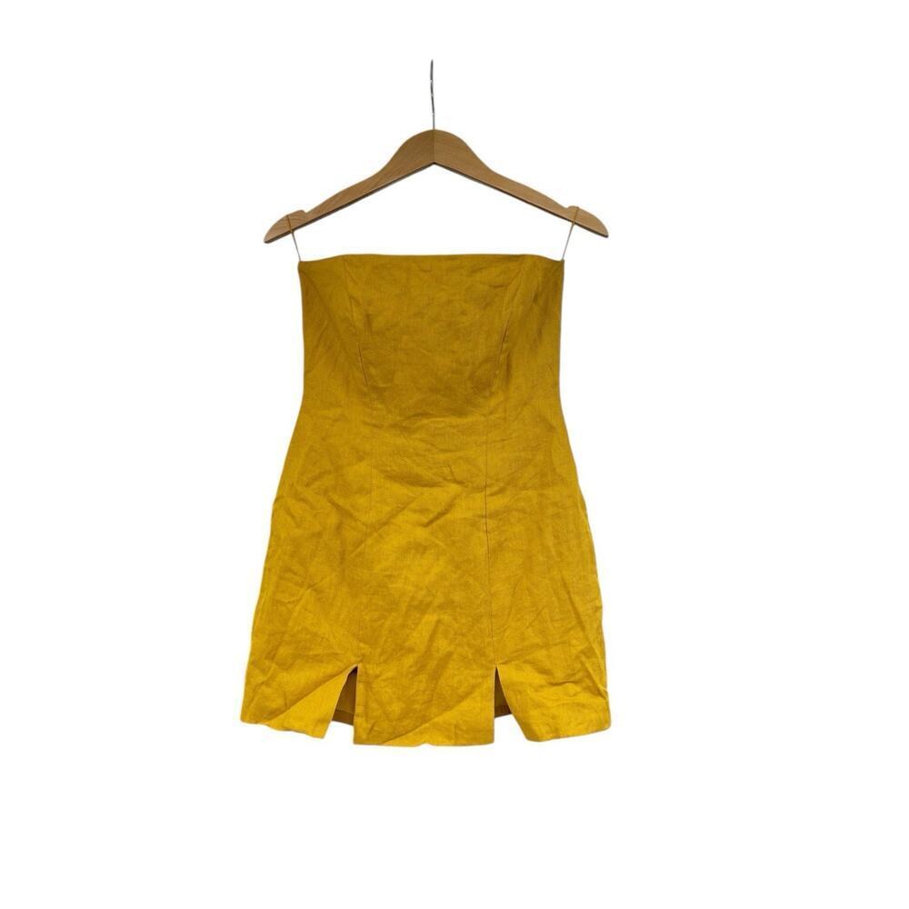 Rumer Harper Mini Dress In Yellow 100% Linen Revolve Beach Vacay Womens Xs New